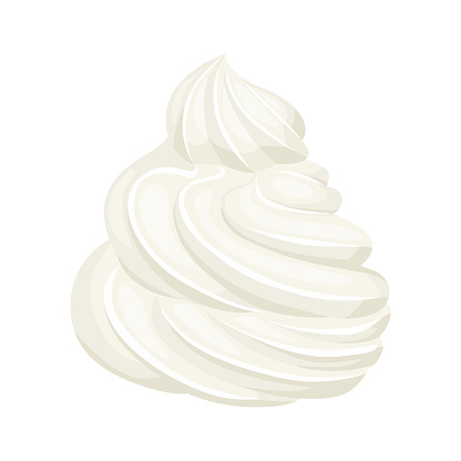 Whipped cream isolated on white background. Vector illustration of dessert in cartoon flat style. Food icon.
