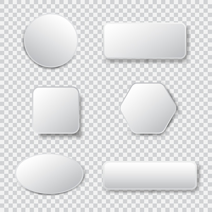 White 3d blank square and rounded button vector set