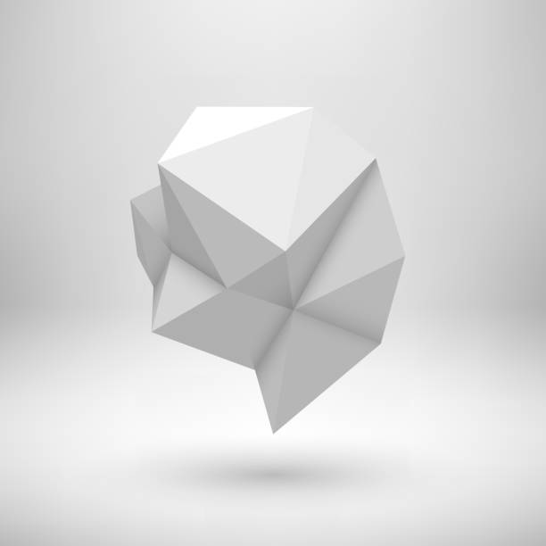 White Abstract Polygonal Shape White abstract shape with low-poly, polygonal triangular mosaic texture and realistic shadow for , design concepts, web, presentations and prints. Realistic 3D render design. Vector illustration. two dimensional shape stock illustrations