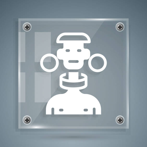 White African tribe male icon isolated on grey background. Square glass panels. Vector White African tribe male icon isolated on grey background. Square glass panels. Vector. african warrior symbols drawing stock illustrations