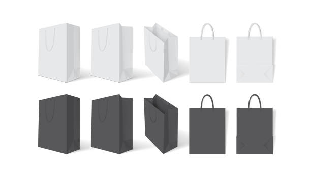白と黒の紙袋ホワイト背景ベクトルモックアップ - 紙袋　白点のイラスト素材／クリップアート素材／マンガ素材／アイコン素材