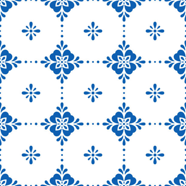 White and blue ceramic tile seamless pattern White and blue ceramic tile seamless pattern. Simple geometric floral ornament. Vector illustration. dutch culture stock illustrations