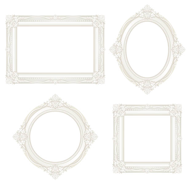 white antique frame. Set of white antique frames. baroque style photos stock illustrations