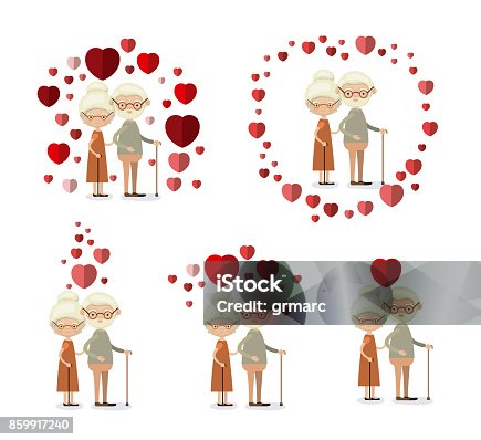 istock white background set full body elderly couple inlove grandparents with hearts floating around 859917240