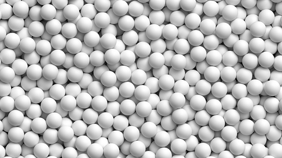 Lot of soft white balls. Pile of white balls for children at the playground or table tennis balls. Realistic vector background