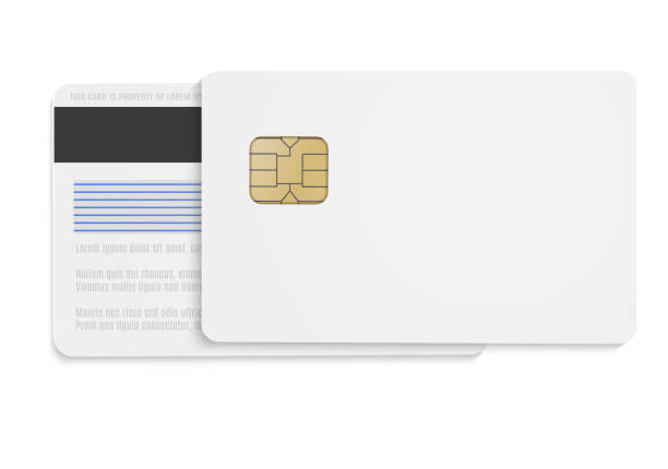 빈 흰색 은행 카드입니다.  당신의 디자인을 위해 벡터 조롱입니다. - 컴퓨터 칩 stock illustrations