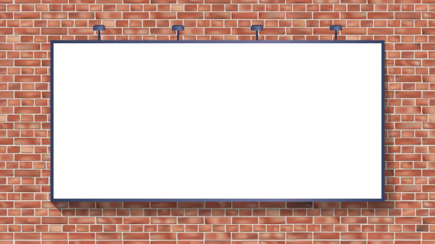 beyaz billboard mockup üzerinde tuğla duvar vektör illüstrasyon - billboard mockup stock illustrations