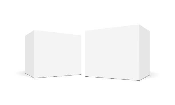 ilustrações de stock, clip art, desenhos animados e ícones de white blank square boxes with side perspective view - box