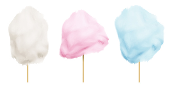 White blue pink cotton candy. Sugar clouds. Realistic vector illustration