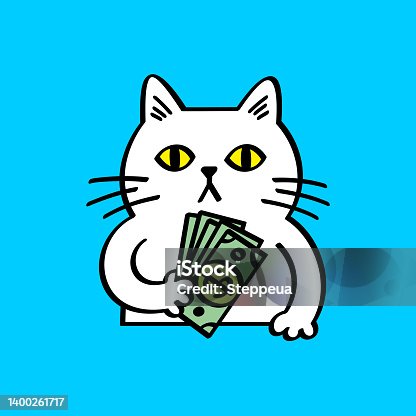 istock White cat holding stack of dollars 1400261717