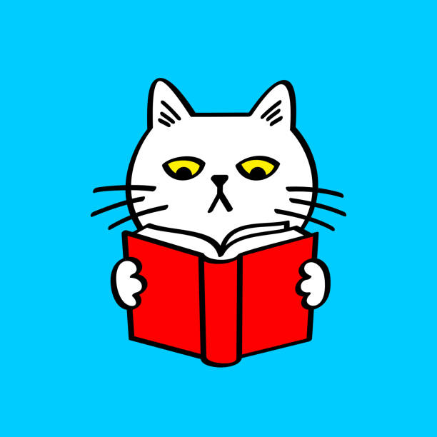 ilustrações de stock, clip art, desenhos animados e ícones de white cat reading book - book cat