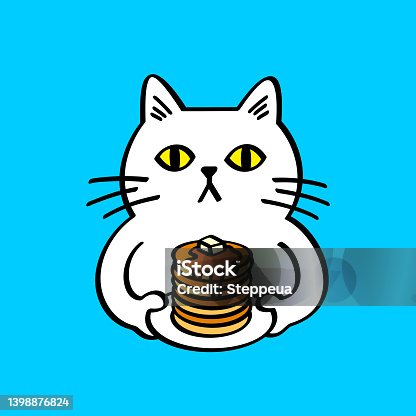 istock White cat with stack of pancakes 1398876824