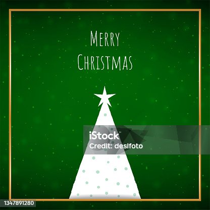 istock White colored triangle tree like a hat or cap with a pom pom over vibrant dark green square Xmas festive vector backgrounds with text message Merry Christmas with a star at the top of tree 1347891280