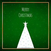 istock White colored triangle tree like a hat or cap with a pom pom over vibrant dark green square Xmas festive vector backgrounds with text message Merry Christmas with a star at the top of tree 1347891280