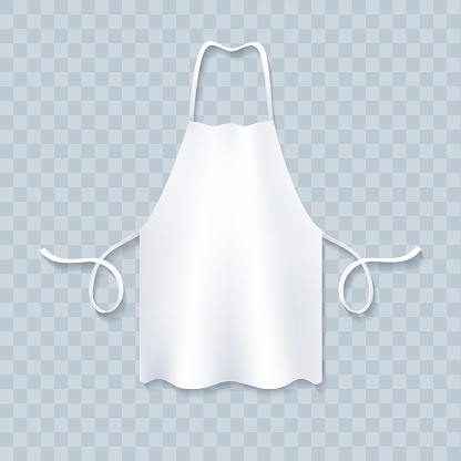 White cook apron. Isolated kitchen cotton fabric chef clothes, butcher barbecue clothing vector blank mockup, food culinary baker man aprons uniform