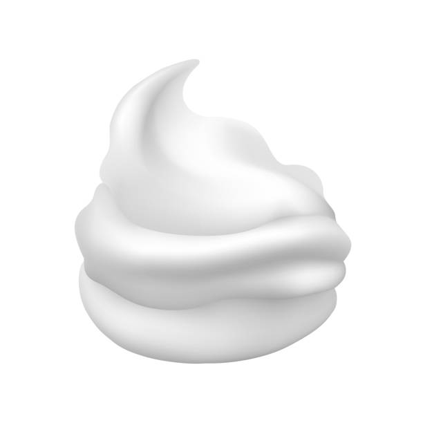 White creamy foam White creamy foam. Cleanser foams frost, face care cosmetic cream swirl or soft soap smooth drop, vector illustration dessert topping stock illustrations
