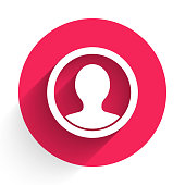 istock White Create account screen icon isolated with long shadow. Red circle button. Vector Illustration 1268548918