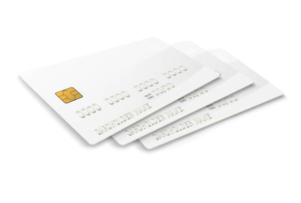 White credit plastic card with emv chip. Contactless payment White credit plastic card with emv chip. Contactless payment. pile of credit cards stock illustrations