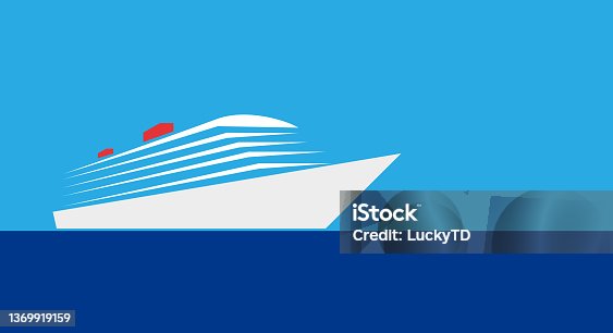 istock White cruise ship on calm sea. Vector illustration. Simple background with copy space. 1369919159