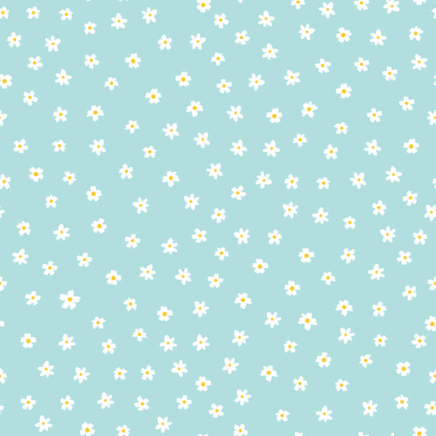 White ditsy flowers on blue seamless vector pattern. Floral background with small white flowers. Liberty style. Floral repeating texture for fashion prints. Ditsy print. Spring, summer decor White ditsy flowers on blue seamless vector pattern. Floral background with small white flowers. Liberty style. Floral repeating texture for fashion prints. Ditsy print. Spring, summer decor. spring fashion stock illustrations