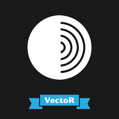 White Earth structure icon isolated on black background. Geophysics concept with earth core and section layers earth.  Vector Illustration
