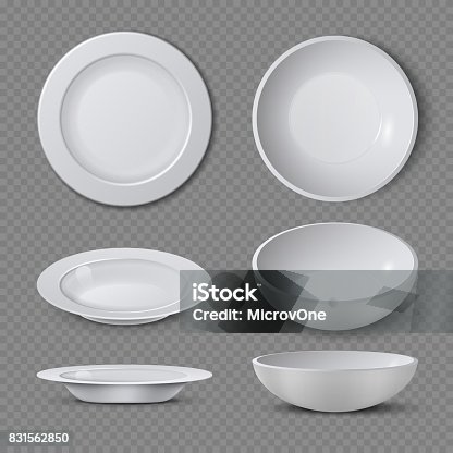 istock White empty ceramic plate in different points of view isolated vector illustration 831562850