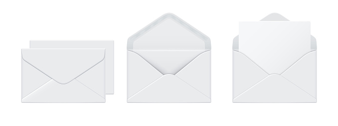 Open and closed letter, mail message and paper document in envelope vector Illustration