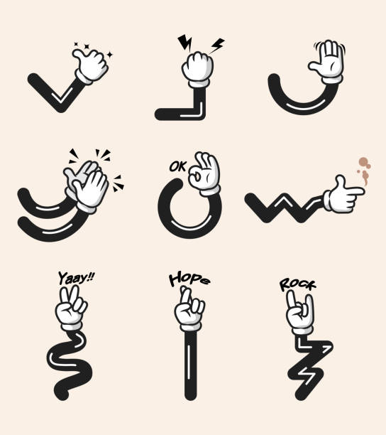White Glove Comic Cartoon Hand Gesture Assorted collection of comic cartoon hand gesture. Hand and arms in separated group. multiple arms stock illustrations