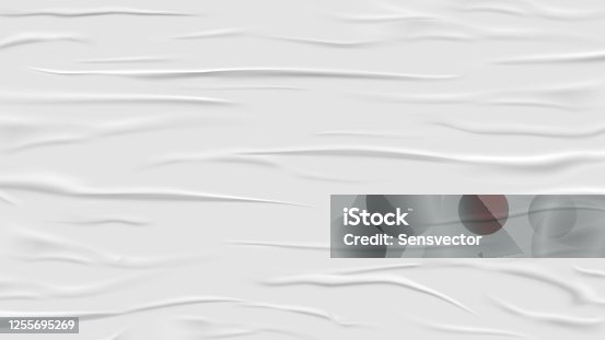 istock White glued and wrinkled paper background. Wet and crease realistic tape. Crumpled and grunge surface. Poster backdrop. Scotch and duct, rubber empty sticker. Textured and wrinkle theme 1255695269