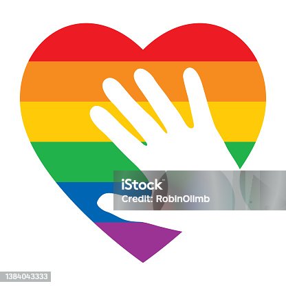 istock White Hand On Rainbow Heart 1384043333