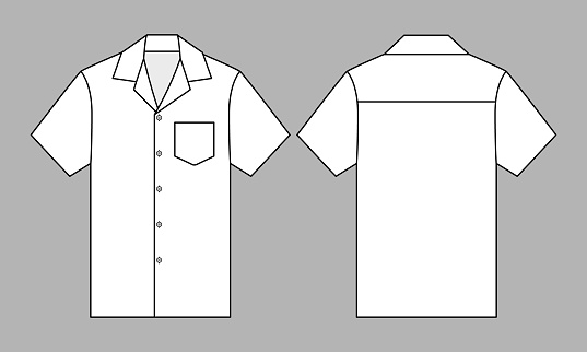 White Hawaiian Shirt With Pocket Template On Gray Background, Vector File.