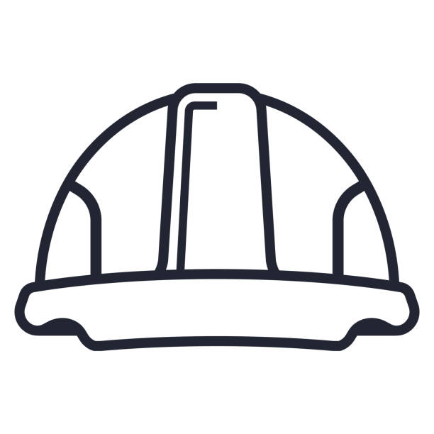 weißes helm-symbol von der schwarzen linie - bauarbeiterhelm stock-grafiken, -clipart, -cartoons und -symbole