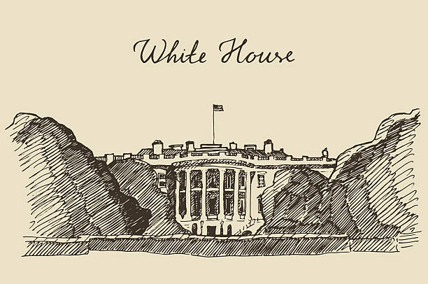 White House in Washington DC hand drawn sketch White House in Washington DC engraved vector illustration hand drawn sketch white house stock illustrations