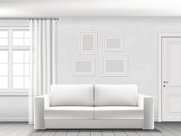 bildbanksillustrationer, clip art samt tecknat material och ikoner med white interior with sofa - white room