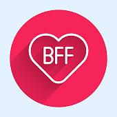 istock White line BFF or best friends forever icon isolated with long shadow. Red circle button. Vector 1357537526
