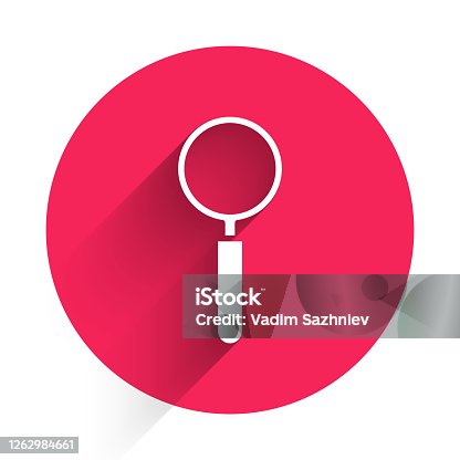 istock White Magnifying glass icon isolated with long shadow. Search, focus, zoom, business symbol. Red circle button. Vector Illustration 1262984661