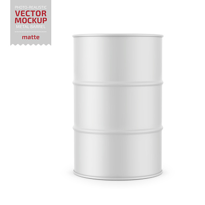 White matte metal barrel mockup template. Vector illustration.