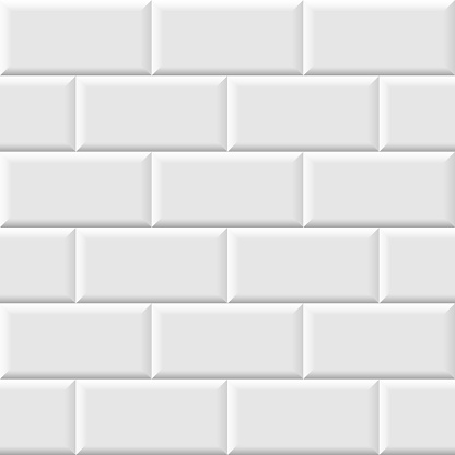White metro tiles seamless background. Subway brick pattern for kitchen, bathroom or outdoor architecture vector illustration. Glossy building interior design tiled material