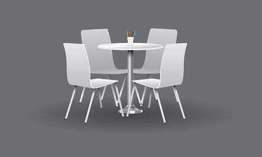 White Modern round table with chairs. Vector illustration.