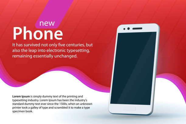 White modern smartphone on a red background. Sale and discounts banner design. Modern background with a gradient and curved colored lines. vector art illustration