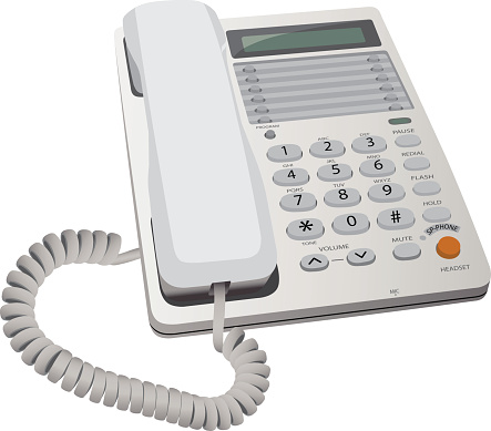 White office style desk phone with an orange button