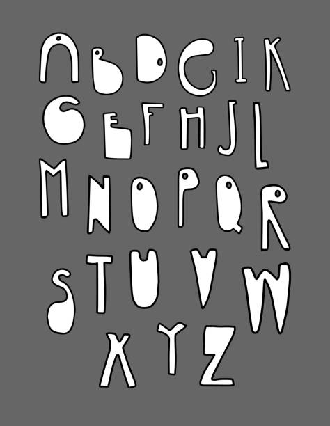 ilustrações de stock, clip art, desenhos animados e ícones de white on grey hand drawn lettering alphabet abc in cartoon style - linha artigo de costura