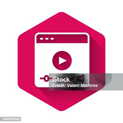 istock White Online play video icon isolated with long shadow background. Film strip with play sign. Pink hexagon button. Vector 1365005861