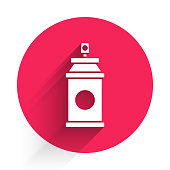 istock White Paint spray can icon isolated with long shadow. Red circle button. Vector Illustration 1268548821