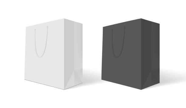 白い背景モックアップ上のホワイトペーパーバッグ - 紙袋　白点のイラスト素材／クリップアート素材／マンガ素材／アイコン素材