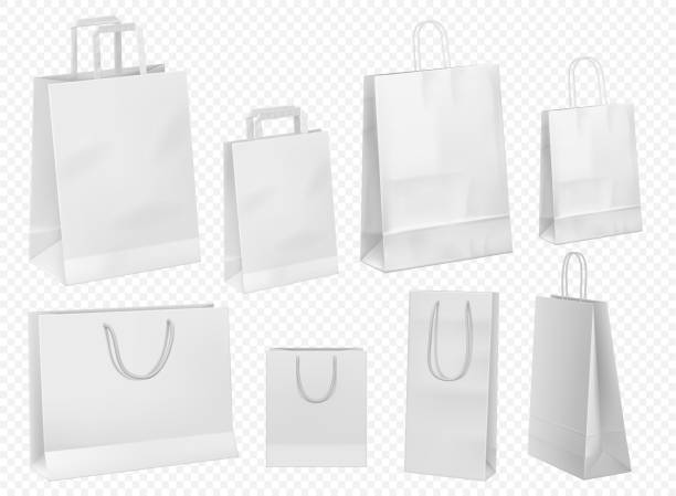 ホワイト ペーパー バッグ テンプレート。空の段ボールパケット - 紙袋　白点のイラスト素材／クリップアート素材／マンガ素材／アイコン素材