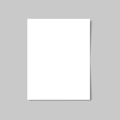 White paper isolated with soft shadow on white background. Vector illustration