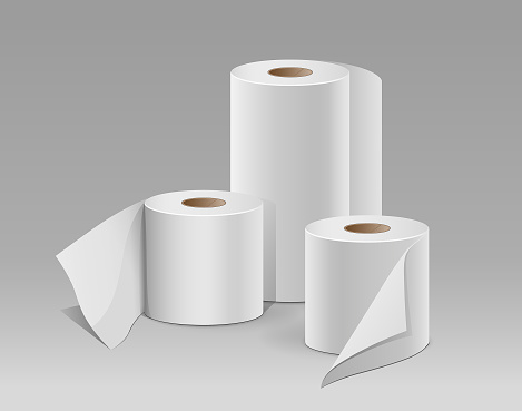 White paper roll three roll collections design, on gray background