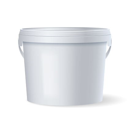 White plastic bucket with white lid. Template mockup for branding, product packaging for food