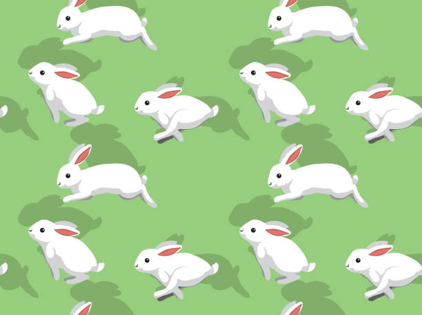 bildbanksillustrationer, clip art samt tecknat material och ikoner med vit kanin hoppning tecknad vektor illustration sömlös mönster tapet-01 - bunny jumping